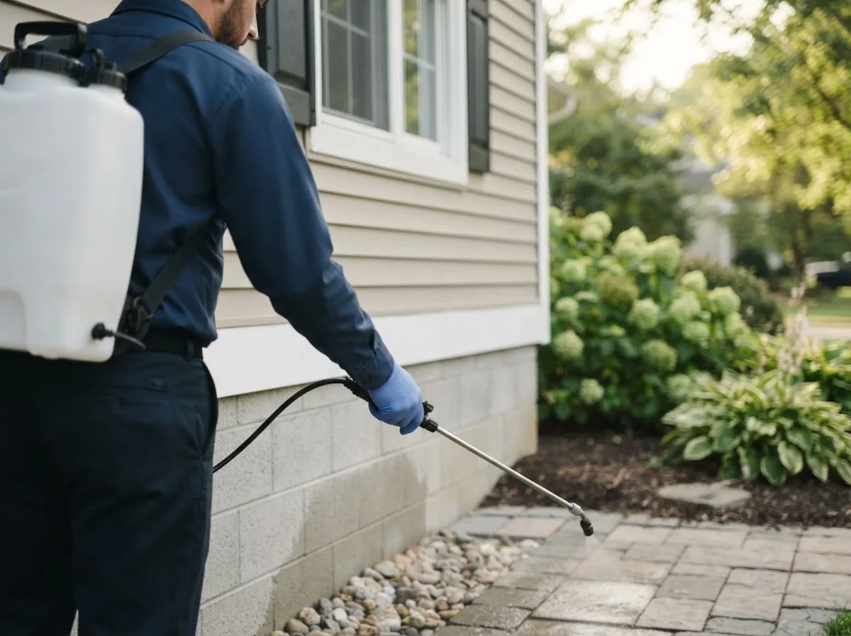 Pest control technician inspecting a home in Standish, ME